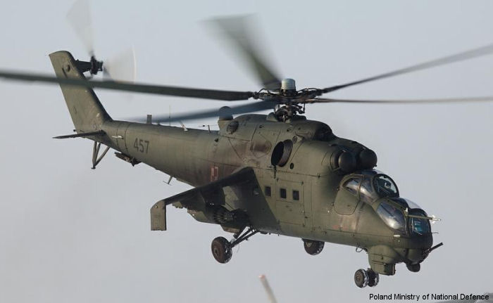 Detailed history and photos of helicopter Mil mi-24d Serial 410457 Register 457 used by Wojska Lądowe (Polish Army ) Track service timeline and current status.