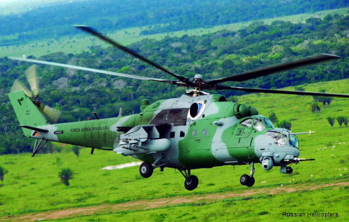 Helicopter Mil Mi-35M Hind Serial 076658082 Register 8953 used by Força Aérea Brasileira (Brazilian Air Force). Aircraft history and location