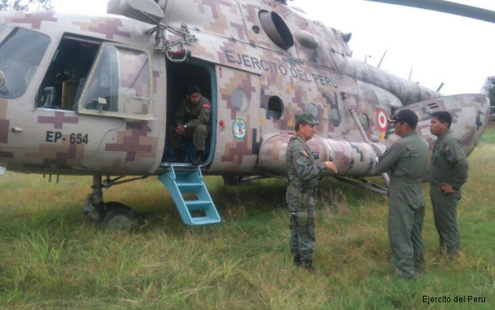 Helicopter Mil Mi-8MTV-1 Serial 96141 Register EP-654 used by Ejercito del Peru (Peruvian Army). Aircraft history and location