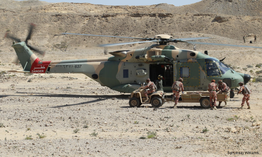 Helicopter NH Industries NH90 TTH Serial 1224 Register 637 used by Silāḥ al-Jaww as-Sulṭāniy ‘Umān RAFO (Royal Air Force of Oman). Aircraft history and location