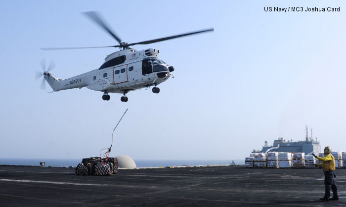 Detailed history and photos of helicopter Aerospatiale SA330F Puma Serial 1201 Register N366EV D-HAXA used by Erickson ,US Navy USN ,Evergreen Helicopters ,GC Air Llc ,Bundespolizei (German Federal Police (BPOL)) Track service timeline and current status.