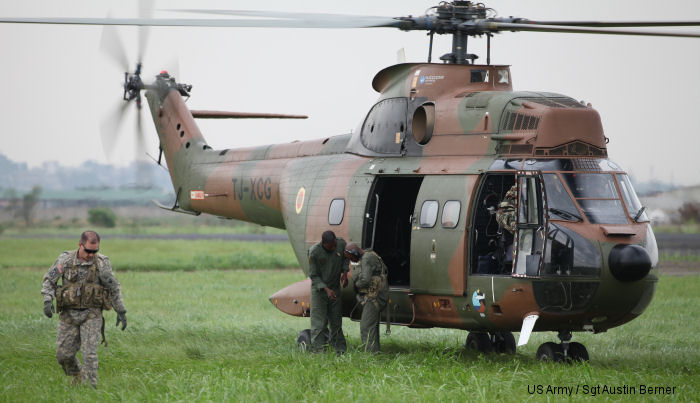 Helicopter Aerospatiale SA330F Puma Serial 1181 Register TJ-XCG H-98 used by Armee de l'Air du Cameroun (Cameroon Air Force) ,Aerospatiale ,Fuerza Aerea de Chile FACh (Chilean Air Force). Aircraft history and location