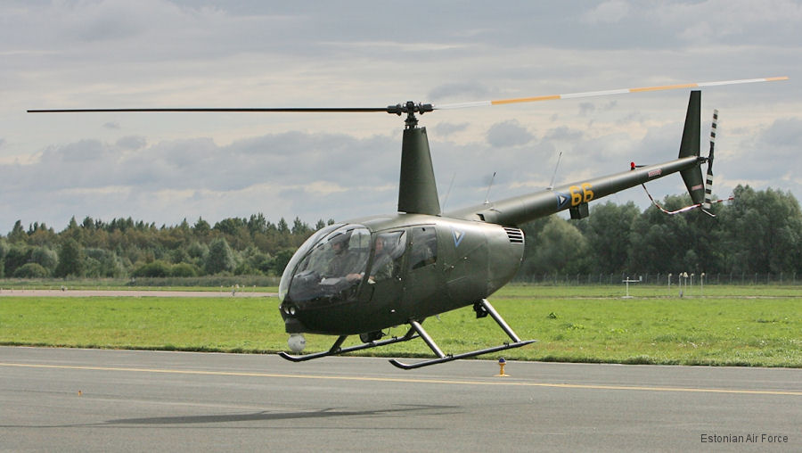 Helicopter Robinson R44 Clipper Serial 1212 Register 66 yel used by Eesti Õhuvägi (Estonian Air Force). Built 2002. Aircraft history and location