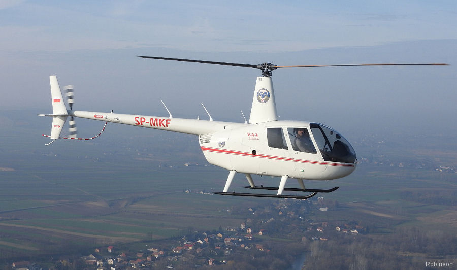 Helicopter Robinson R44 Raven II Serial  Register SP-MKF used by Siły Powietrzne Rzeczypospolitej Polskiej (Polish Air Force). Aircraft history and location
