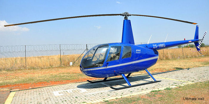 Helicopter Robinson R44 II Serial 12777 Register ZS-HMG used by Ultimate Heli. Aircraft history and location