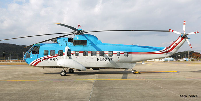 Helicopter Sikorsky S-61N Mk.II Serial 61-735 Register HL9297 9M-AVT 9M-ELF G-BCLA used by Aero Peace ,MHS Aviation (Malaysian Helicopter Sevices Aviation Berhad) ,Bristow Malaysia ,Bristow. Built 1974. Aircraft history and location