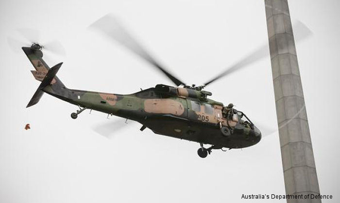 Helicopter Sikorsky S-70A-9 Black Hawk Serial 70-1324 Register A25-205 used by Australian Army Aviation (Australian Army). Aircraft history and location