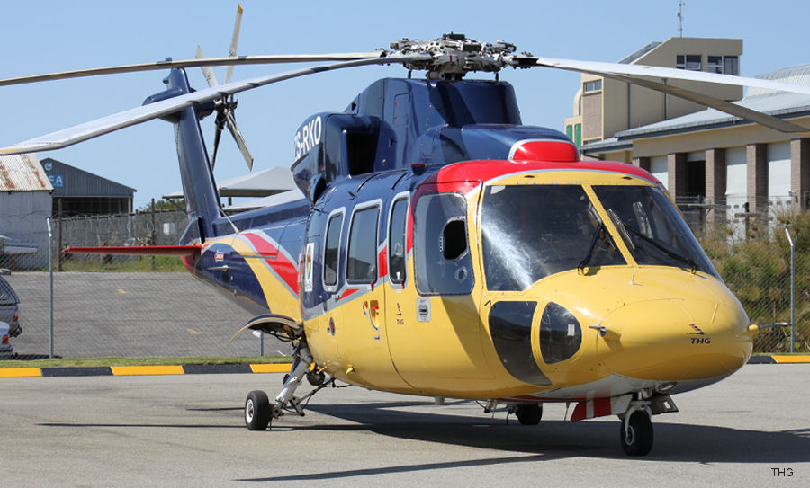 Detailed history and photos of helicopter Sikorsky S-76A Serial 760135 Register ZS-RKO VH-LAX G-BIEH used by Titan Helicopter Group THG ,CHC South Africa ,CHC Helicopters Australia ,North Scottish Helicopters ,Bond Aviation Group Track service timeline and current status.