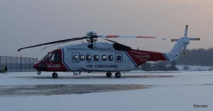 Helicopter Sikorsky S-92A Serial 92-0248 Register G-MCGJ N248N used by HM Coastguard (Her Majesty’s Coastguard) ,Bristow ,Sikorsky Helicopters. Built 2014. Aircraft history and location