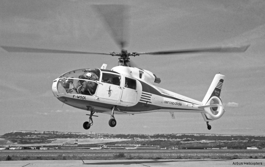Helicopter Aerospatiale SA360 Dauphin Serial 001 Register F-WSQL used by Aerospatiale. Built 1972. Aircraft history and location
