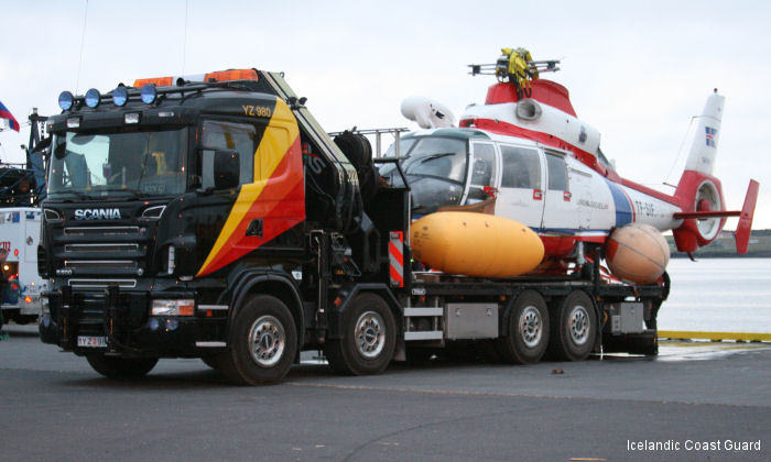 Helicopter Aerospatiale SA365N Dauphin 2 Serial 6136 Register TF-SIF used by Landhelgisgæsla Íslands (Icelandic Coast Guard). Built 1985. Aircraft history and location