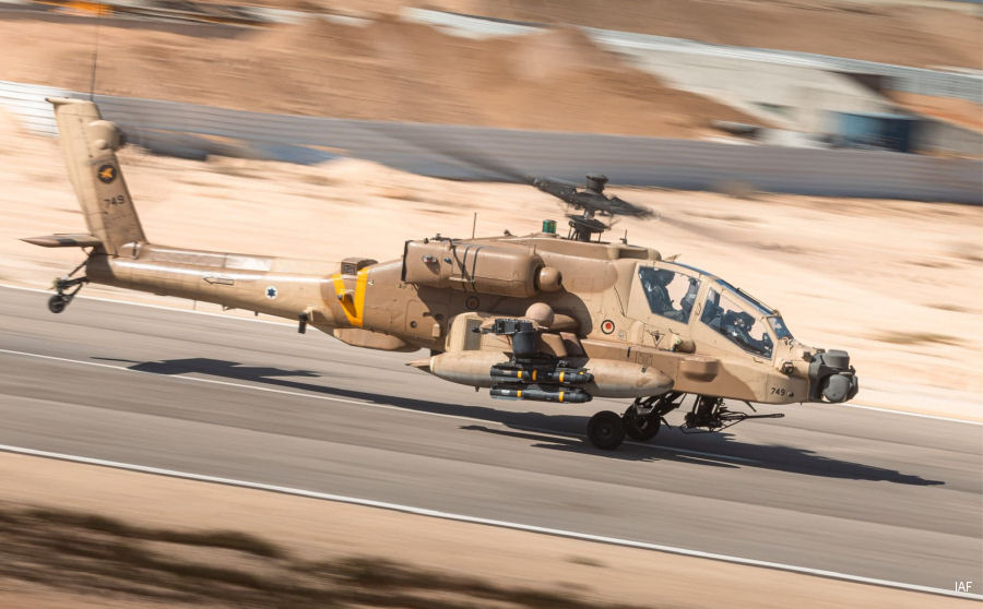 Helicopter Boeing AH-64D Apache Serial DIR001 Register 749 used by Heil Ha'Avir IAF (Israeli Air Force). Aircraft history and location