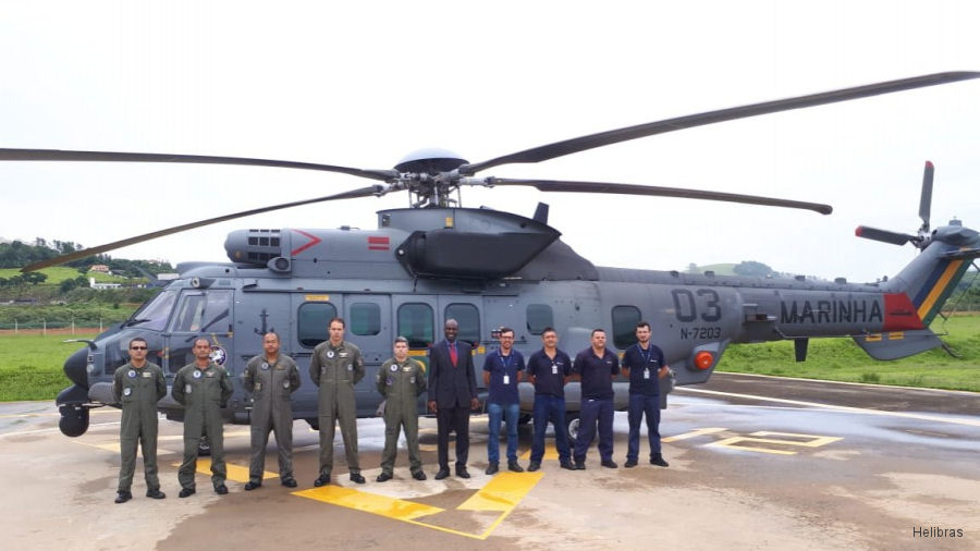 Detailed history and photos of helicopter Eurocopter EC725 Caracal Serial Register N-7203 used by Força Aeronaval da Marinha do Brasil (Brazilian Navy) Track service timeline and current status.