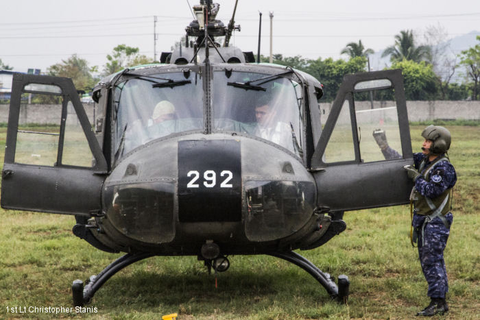 Helicopter Bell UH-1H Iroquois Serial 9280 Register 292 66-17086 used by Fuerza Aerea Salvadoreña (Air Force of El Salvador) ,US Army Aviation Army. Aircraft history and location
