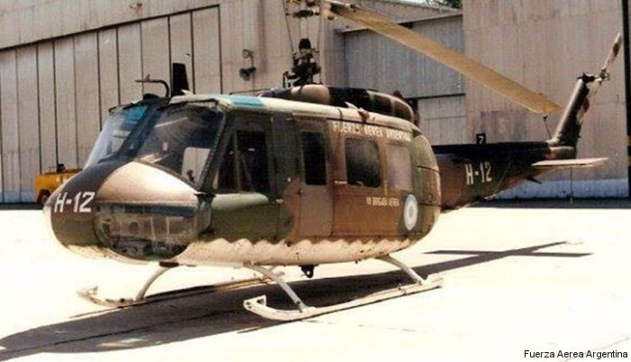 Helicopter Bell UH-1H Iroquois Serial 9522 Register H-12 used by Aviacion de Ejercito Argentino EA (Argentine Army Aviation) ,Fuerza Aerea Argentina FAA (Argentine Air Force). Built 1968. Aircraft history and location