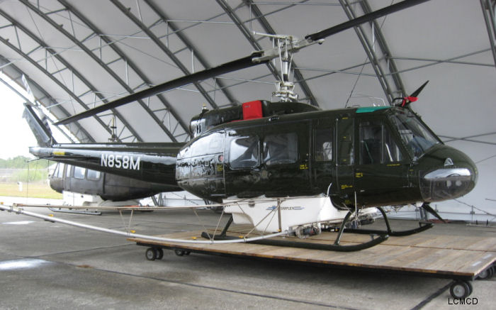 Helicopter Bell UH-1H Iroquois Serial 9308 Register N858M 66-17114 used by Lee County Mosquito Control ,US Army Aviation Army. Aircraft history and location