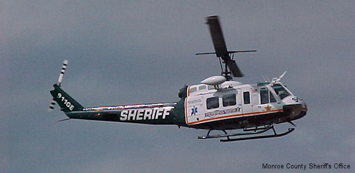 Helicopter Bell UH-1H Iroquois Serial 8837 Register N9152T N911FK N911GE 66-16643 used by Monroe County Sheriff Office (FL) ,US Army Aviation Army. Aircraft history and location