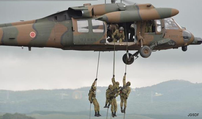 Helicopter Mitsubishi UH-60JA Serial 4002 Register 43102 used by Japan Ground Self-Defense Force JGSDF (Japanese Army). Aircraft history and location