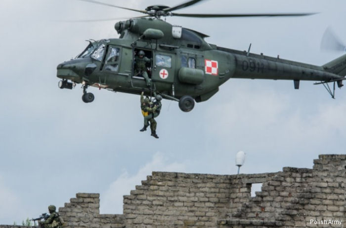 Detailed history and photos of helicopter PZL W-3A Serial 360911 Register 0911 used by Wojska Lądowe (Polish Army ) Track service timeline and current status.