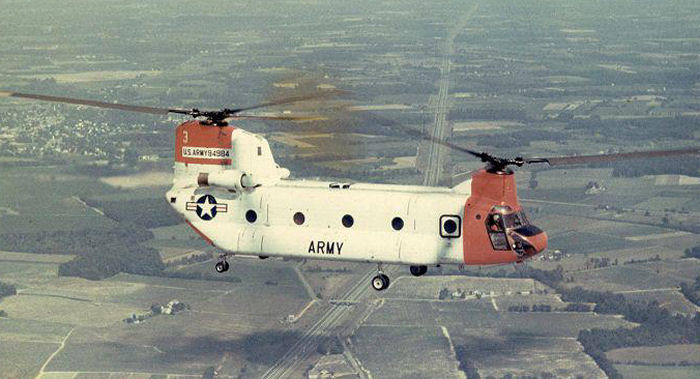 Helicopter Boeing-Vertol YHC-1B / YCH-47A Serial b-003 Register 59-04984 used by US Army Aviation Army. Built 1961. Aircraft history and location