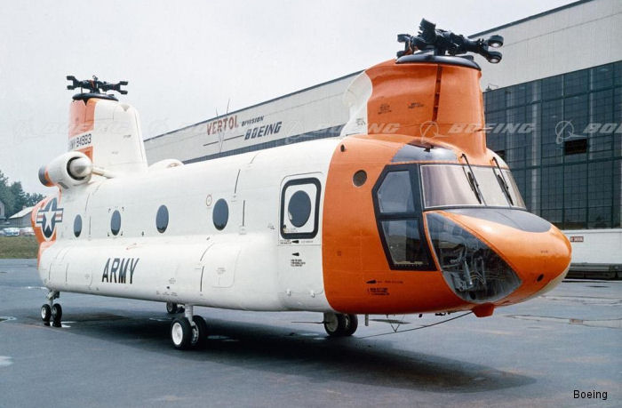Helicopter Boeing-Vertol YHC-1B / YCH-47A Serial b-002 Register 59-04983 N97645 used by US Army Aviation. Built 1961. Aircraft history