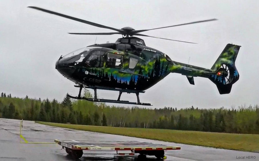Helicopter Eurocopter EC135T2+ Serial 1136 Register C-GERP used by Phoenix Heli-Flight ,Airbus Helicopters Canada ,Eurocopter Canada. Built 2013. Aircraft history and location