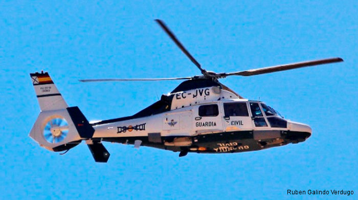 Helicopter Eurocopter AS365N3 Dauphin 2 Serial 6718 Register HU.30-01 EC-JVG F-WWOQ used by Guardia Civil (Spanish Civil Guard (Military Police)) ,Ministerio de Agricultura, Alimentacion y Medio Ambiente MAGRAMA Secretaria General del Mar (General Secretariat of the Sea) ,INAER ,Eurocopter France. Built 2006. Aircraft history and location