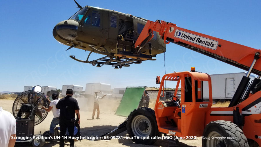 Helicopter Bell UH-1D Iroquois Serial 4825 Register N411JZ 65-9781 used by Scroggins Aviation ,US Army Aviation Army. Aircraft history and location