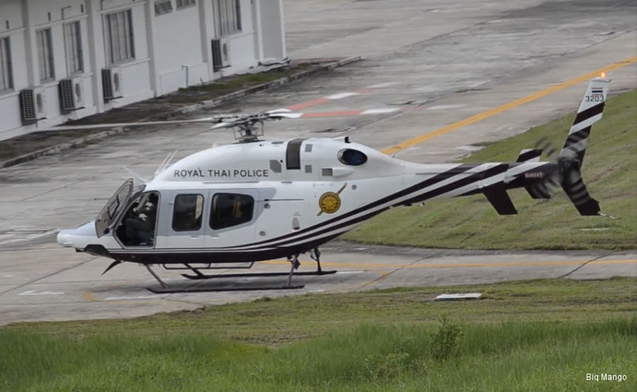 Helicopter Bell 429 Serial 57282 Register 3203 N798FB C-FKVN used by Royal Thai Police RTP ,Bell Helicopter ,Bell Helicopter Canada. Built 2015. Aircraft history and location