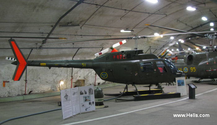Helicopter Agusta AB206A Serial 8218 Register 06051 used by Försvarsmakten (Swedish Armed Forces) ,marinen (swedish navy). Aircraft history and location