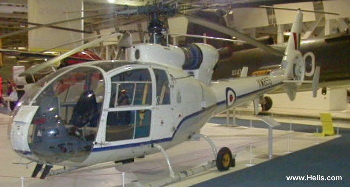 Helicopter Aerospatiale SA341D Gazelle HT.3 Serial 1050 Register XW855 used by Royal Air Force RAF. Built 1973 Converted to SA341E Gazelle HCC.4. Aircraft history and location