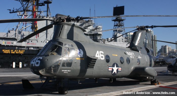 Helicopter Boeing-Vertol CH-46A Serial 2040 Register 150954 used by US Navy USN (United States Naval Aviation) ,US Marine Corps USMC. Built 1964. Aircraft history and location