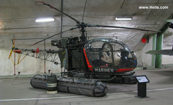 Helicopter Aerospatiale SE3130  Alouette II Serial 1246 Register 02036 used by marinen (swedish navy). Aircraft history and location