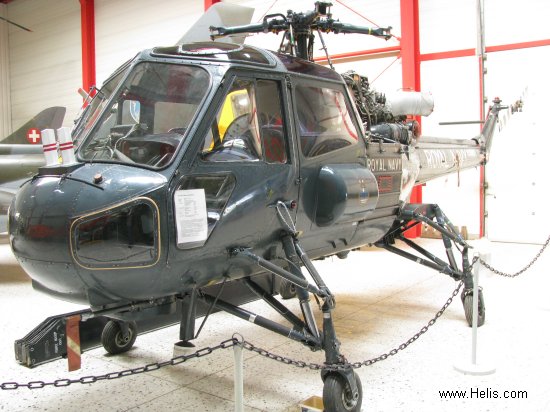 Helicopter Westland Wasp Serial f.9580 Register XS569 used by Fleet Air Arm RN (Royal Navy). Built 1964. Aircraft history and location