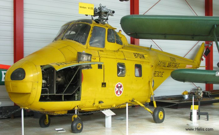 Helicopter Westland Whirlwind HAR.4 Serial wa 29 Register 8730M XD186 used by Royal Air Force RAF. Built 1954 Converted to Whirlwind HAR.10. Aircraft history and location
