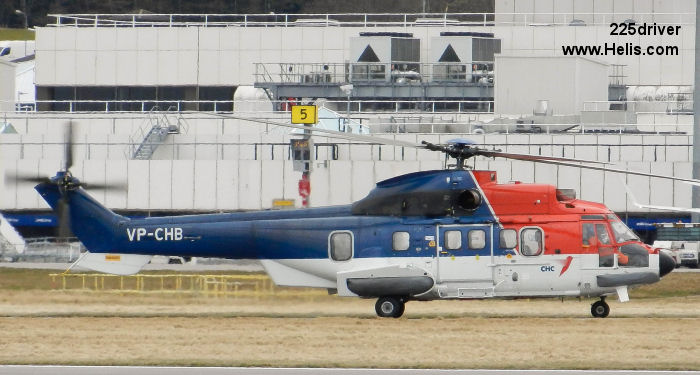 Helicopter Eurocopter AS332L2 Super Puma Serial 2582 Register G-WNSB VP-CHB LN-OHI used by CHC Scotia ,CHC Cayman Islands ,Helikopter Service. Built 2002. Aircraft history and location