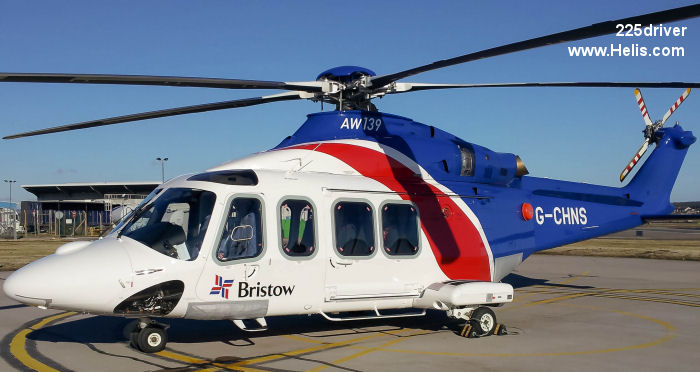 Helicopter AgustaWestland AW139 Serial 31465 Register G-CHNS used by Bristow. Built 2012. Aircraft history and location