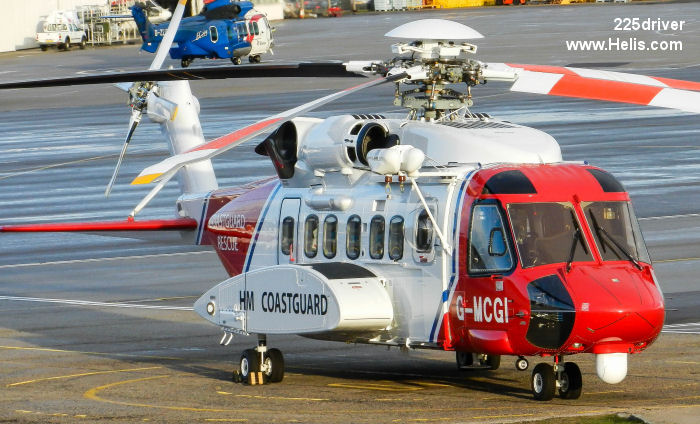 Helicopter Sikorsky S-92A Serial 92-0235 Register G-MCGI N235U used by HM Coastguard (Her Majesty’s Coastguard) ,Bristow ,Sikorsky Helicopters. Built 2014. Aircraft history and location