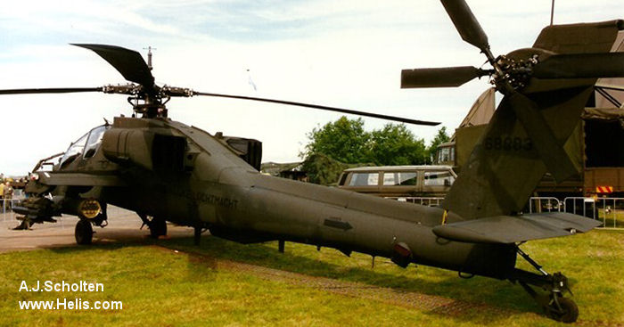 Helicopter McDonnell Douglas AH-64A Apache Serial PV353 Register 68983 86-8983 used by Koninklijke Luchtmacht (Royal Netherlands Air Force) US Army Aviation. Aircraft history and location