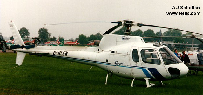 Helicopter Aerospatiale AS350B Ecureuil Serial 1836 Register G-OMCC G-JTCM G-HLEN G-LOLY JA9897 HP-1084P N5805T used by Sloane Helicopters. Built 1985. Aircraft history and location