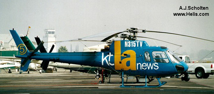 Helicopter Aerospatiale AS350B Ecureuil Serial 2269 Register N43HA N315TV JA9861. Built 1989. Aircraft history and location
