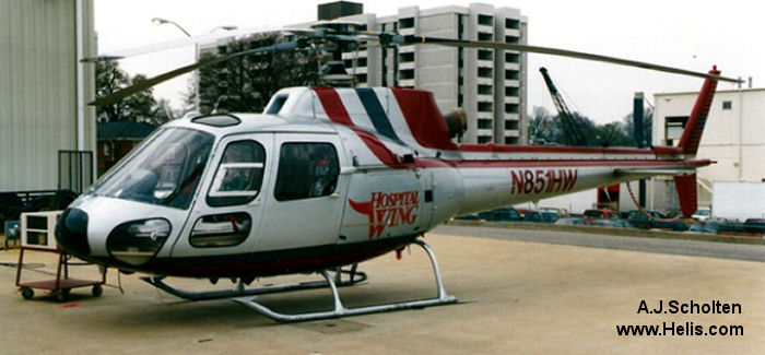 Helicopter Eurocopter AS350B2 Ecureuil Serial 2622 Register N851HW N351HW used by Hospital Wing. Built 1992. Aircraft history and location