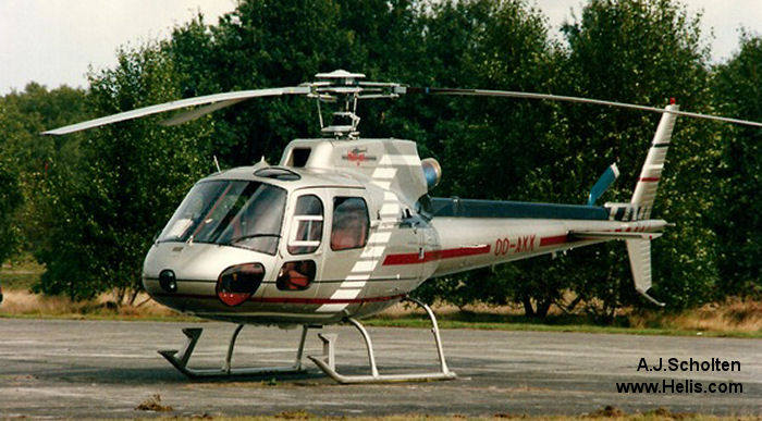 Helicopter Eurocopter AS350B2 Ecureuil Serial 2621 Register SE-JKB OE-XDR I-FLAG F-GPFE G-BWAZ OO-AKK used by Aerial-Helicopter ,Airstar Elicotteri (airstar aviation) ,Elidolomiti SRL (elidolomiti). Built 1992. Aircraft history and location