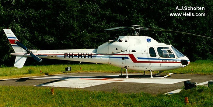 Helicopter Aerospatiale AS355F Ecureuil 2 Serial 5215 Register PH-HVH ZS-HMF used by Kustwacht Nederland (Netherlands Coastguard) ,Heli Holland ,Botswana Defence Force BDF. Built 1982. Aircraft history and location