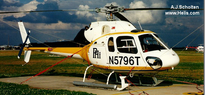 Helicopter Aerospatiale AS355F1 Ecureuil 2 Serial 5166 Register N5796T used by PHI Inc. Aircraft history and location