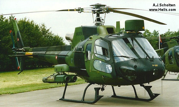 Helicopter Aerospatiale AS550C2 Fennec Serial 2287 Register P-287 used by Flyvevåbnet (Royal Danish Air Force) ,Hæren (Royal Danish Army). Built 1990. Aircraft history and location