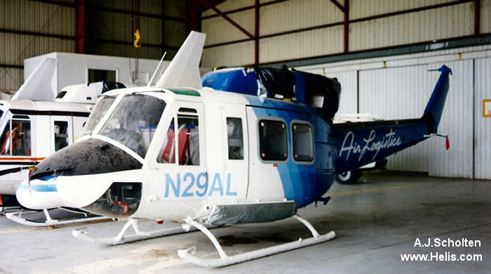 Helicopter Bell 212 Serial 30569 Register C-GNYI N29AL used by Eagle Copters ,Bristow US ,Air Logistics. Built 1973. Aircraft history and location