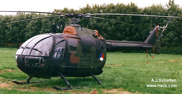 Helicopter MBB Bo105CB Serial S-270 Register B-70 used by Koninklijke Luchtmacht RNLAF (Royal Netherlands Air Force). Aircraft history and location