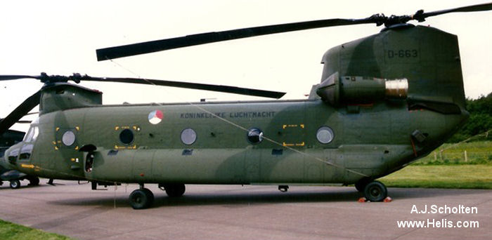 Helicopter Boeing CH-47D Chinook Serial M.3663 Register D-663 used by Koninklijke Luchtmacht (Royal Netherlands Air Force). Aircraft history and location