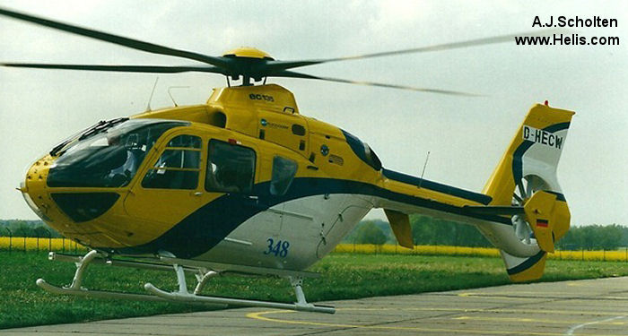 Helicopter Eurocopter EC135P2 Serial 0226 Register JA17TV D-HECW used by Nakanihon Air Service NNK ,Eurocopter Deutschland GmbH (Eurocopter Germany). Built 2002. Aircraft history and location